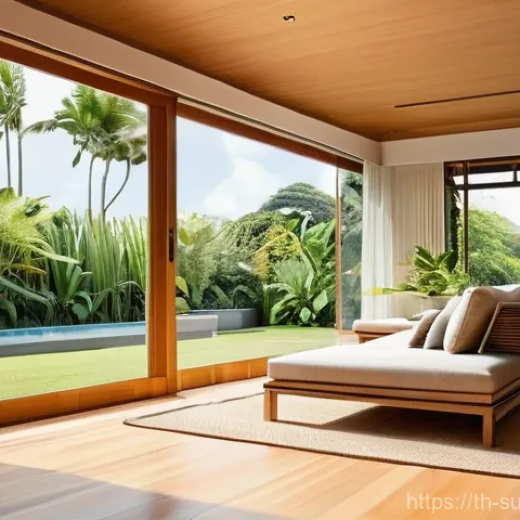 생태 건축의 개념 및 적용 사례 - **Prompt 1: Modern Tropical Sanctuary with Natural Ventilation**
A bright, airy, modern Thai hom...