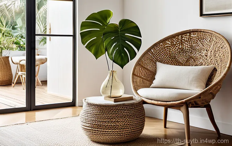 친환경 인테리어 소품의 활용 방법 - **A Serene Eco-Conscious Living Room Oasis:** A beautifully styled, sun-drenched living room bathed ...