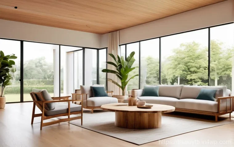비용을 절감할 수 있는 지속 가능한 리노베이션 아이디어 - Prompt 1: Cool & Ventilated Eco-Home Interior**