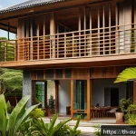 Home 21 리노베이션과 지속 가능성 관련 성공 사례 분석 - A modern Thai home renovation scene showcasing eco-friendly construction materials: sustainable recl...