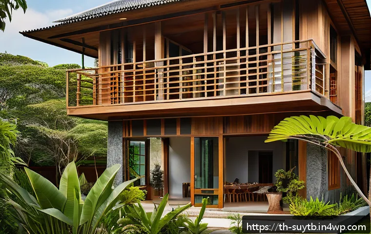 리노베이션과 지속 가능성 관련 성공 사례 분석 - A modern Thai home renovation scene showcasing eco-friendly construction materials: sustainable recl...